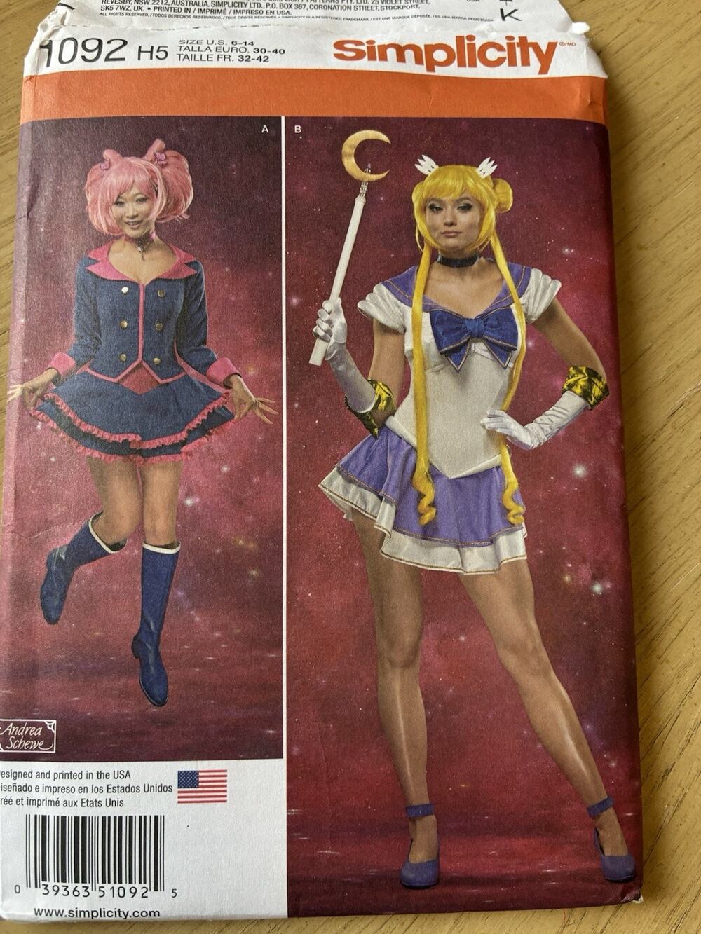 Anime Japanese Sailor Sexy Cosplay Costume Simplicity Sew Pattern 1092 Sz 6-14